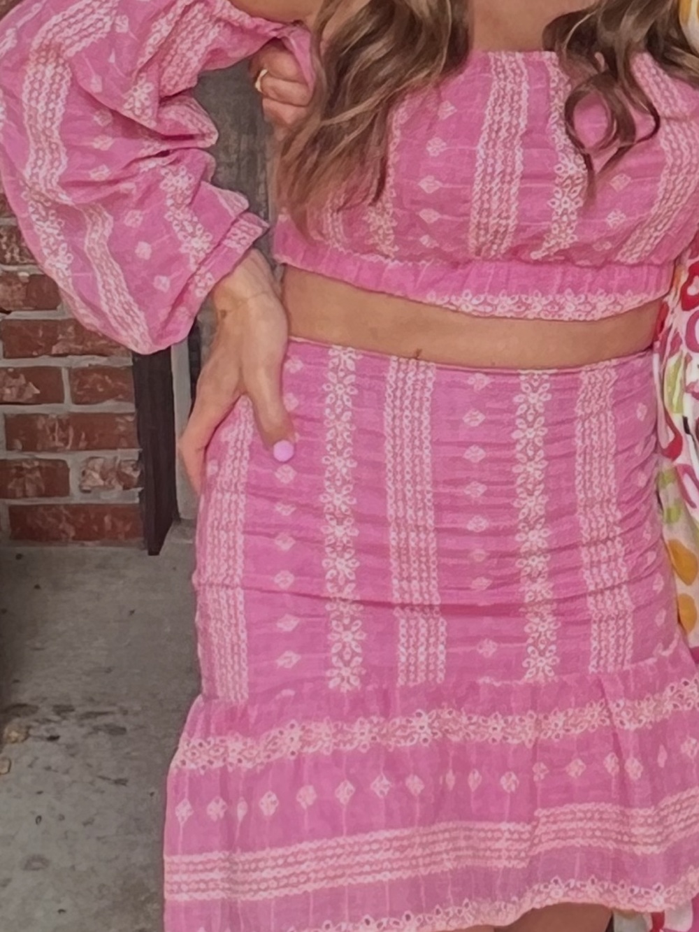 Pink Lily Pink Patterned Tiered Mini Skirt
